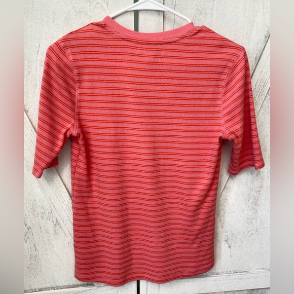 Free Assembly Striped Ribbed Henley Top Women’s Medium Pink Short Sleeve Y2K - Picture 2 of 7